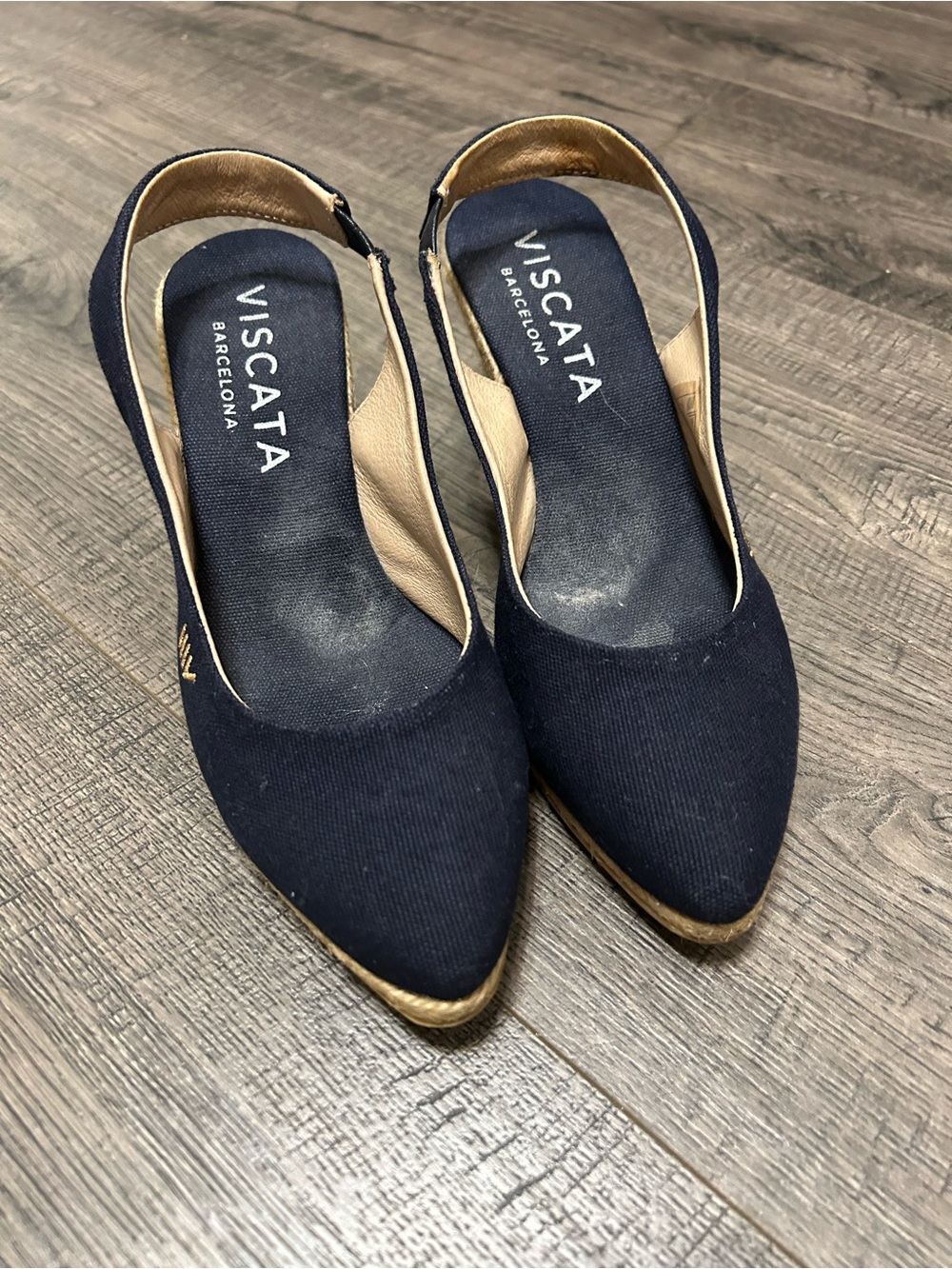 Viscata Barcelona Navy Slingback Wedge - Pointed Toe